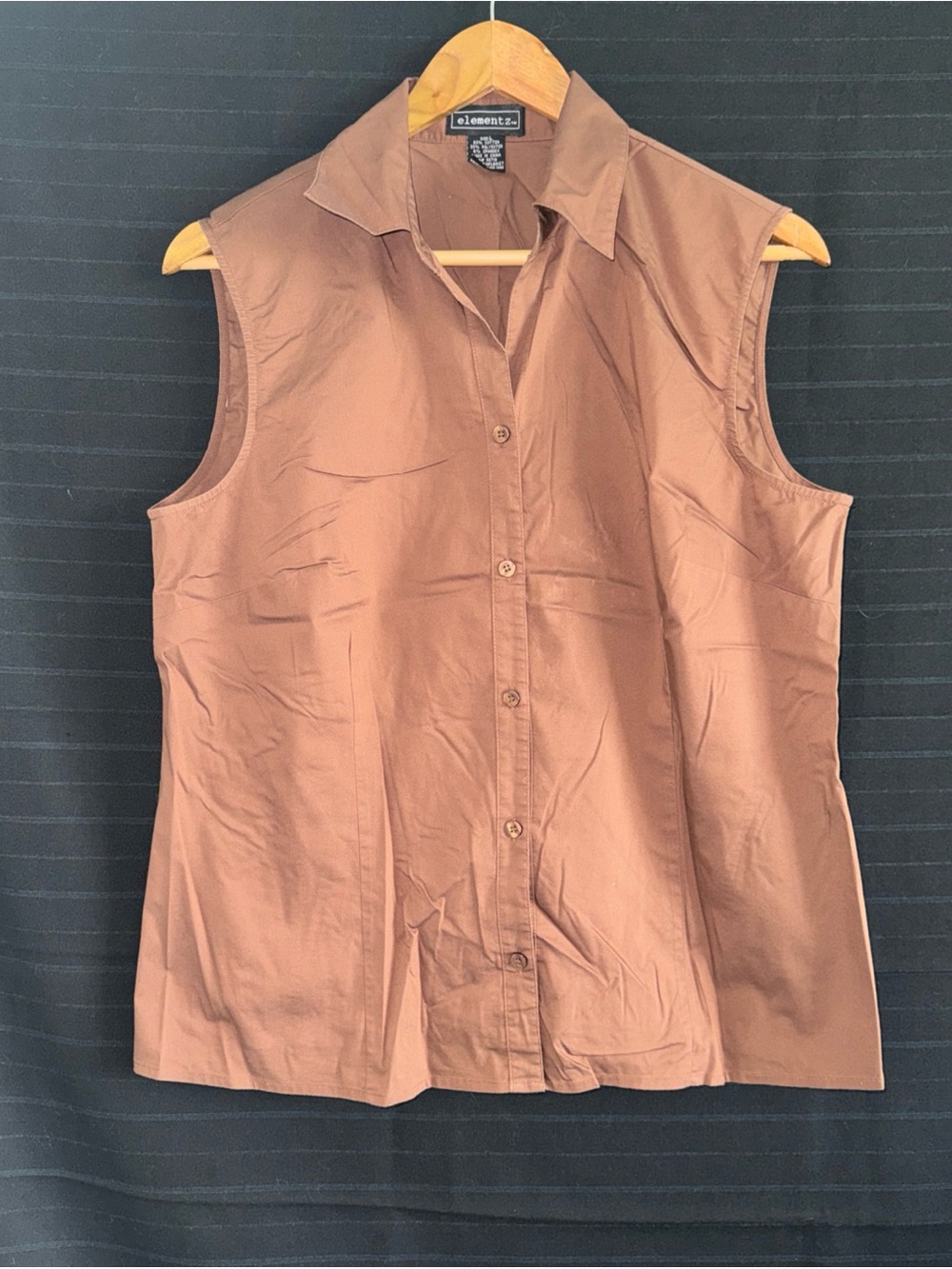 Elementz Brown Sleeveless Blouse Shirt L Y2K Office Minimalist Fall Layering